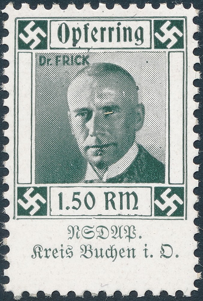 Stamp Germany Revenue WWII 3rd Reich Charity Kreis Buchen Green Interior MP MNH