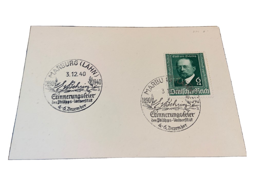 ✔️ 1940. GERMANY REICH NICE POSTCARD Emil von Behring MARBURG SONDERSTEMPEL