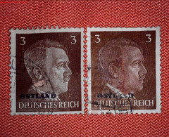 Deutsches Reich 1940s, 2 stamps with overprint Ostland, Adolf Hitler, 3Pf, used