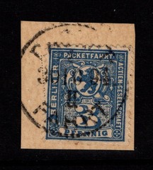 Germany Late 1890s 3p Berlin Private Post Used / On Piece / DK Blue – S58650