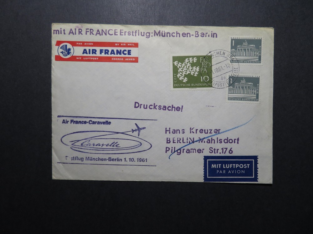 Germany 1961 Munich – Berlin Air France First Flight Cover – Z12186