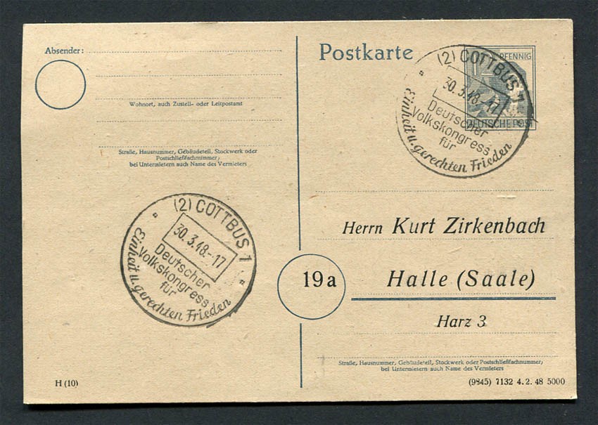 Germany – AMG : Nice stationary from 1948 – Cottbus – fancy cancels – used