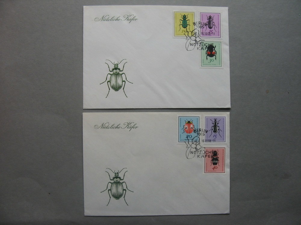 GERMANY DDR, 2x cover FDC 1968, insect beetle lady-bug