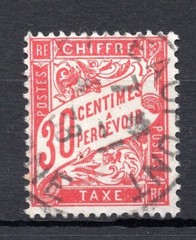 France, 1893, Postage Due, 30 C orange red, Scott # J 35, VF ++ used