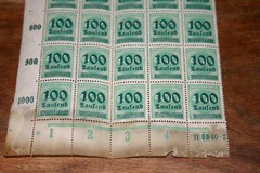 Rare ¼ Sheet of 25 Deutsches Reich (1923) 400 Mark 100 Tausend Overprint Stamps