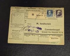 German Empire 1917 parcel card Dresden to Constantinople Ottoman 1 piastre