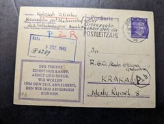 1945 Germany Postcard Cover to Krakau Reichsbahn Lager Train Labor Crew