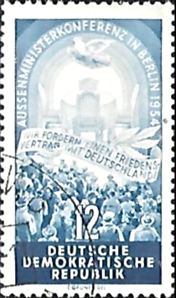 DDR #Mi424 Used 1954 Peace Dove Negotiating Table Banner Protest March [206]