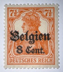 Travelstamps: Germany Offices in Belgium Stamps, 8c on 7 1/2pf, OP MOGH Wmk