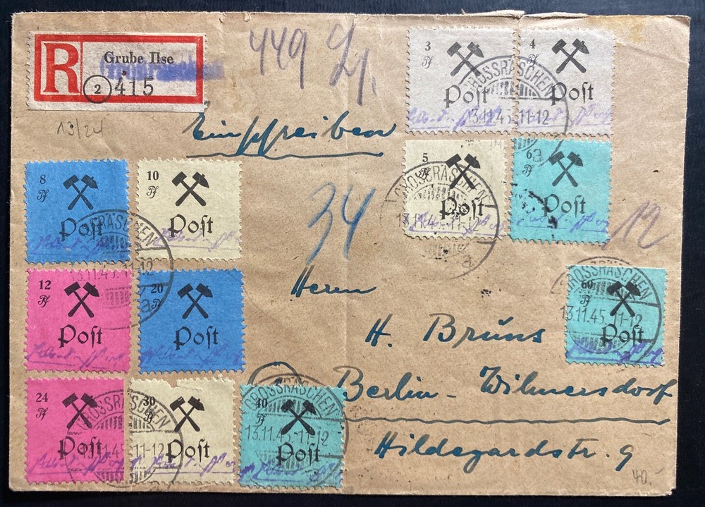 1945 GROSSRASCHEN Germany Cover Post WW2 Local Stamps Issue To Berlin