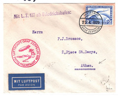 GERMANY Air ZEPPELIN 2m Cover *MIDDLE EAST FLIGHT* 1929 GREECE via SPAIN MA1863