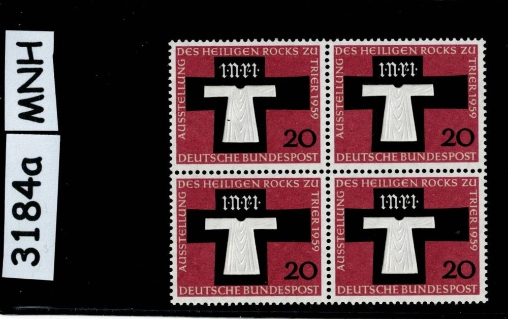 MNH stamp block Robe of Christ Embossed 1959 Bundespost Germany #3184a