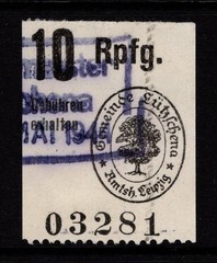 Germany 1944 Leipzig 10 Rpf Local Revenue Used – S56266