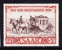 GERMANY SAAR 1950 Stamp Day 15f + 5f purple-brown & brown-red superb u/m cat£120