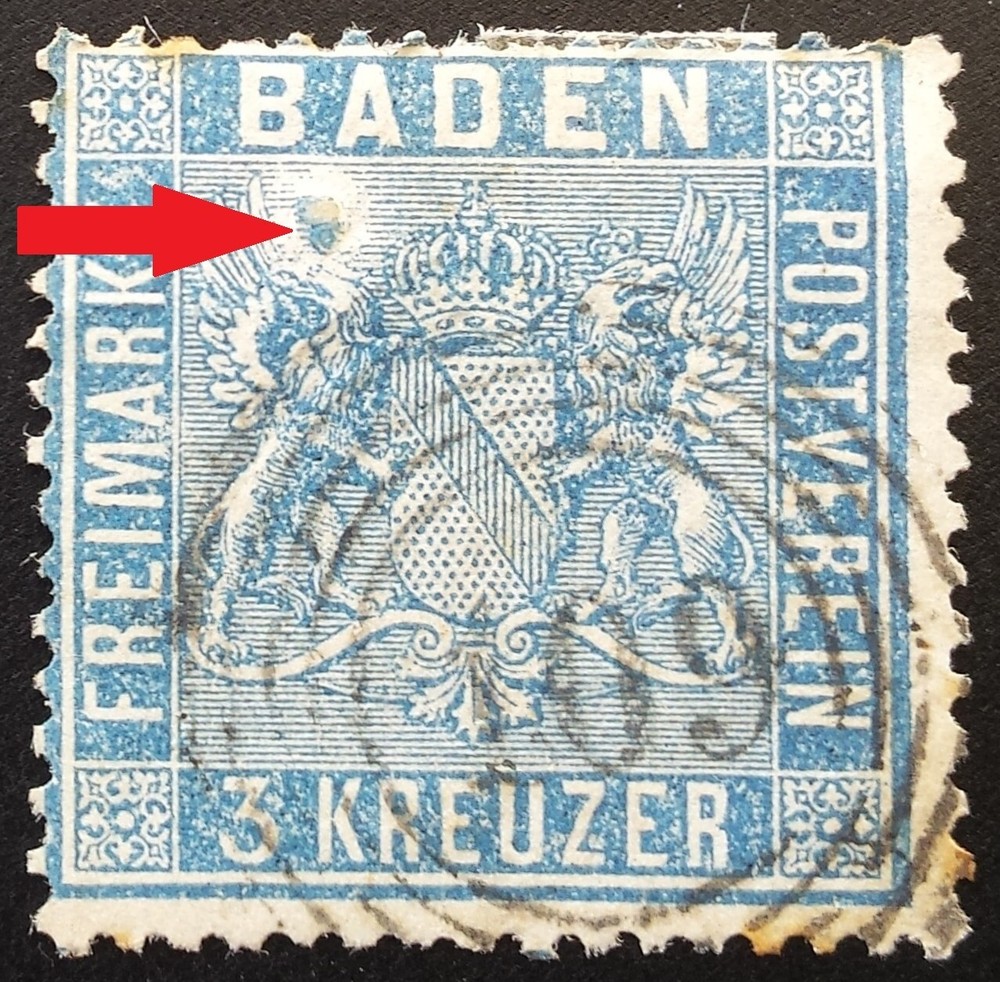AD German Empire/Altdeutschland (Baden) manufacturing defect Mi № 10 (Used) 1860