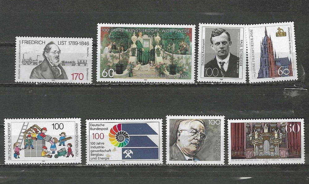 GERMANY , 1989 , MIXED LOT OF 8 STAMPS , PERF , MNH , CV$11.05