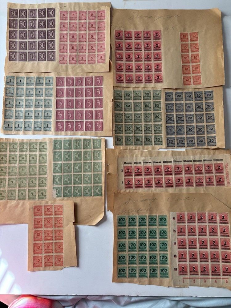Lot German Inflation Stamps Several Overprints on Sheets Unused 1920’s