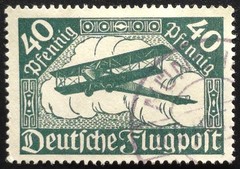 Germany – 1922 Scott C5 Deutsche Flugpost 40pf Green Biplane Over Clouds – Stamp