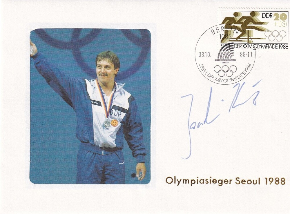SA18j Germany DDR 1988 OG Seoul Original Signed Cover – Athletics, Joachim Kunz