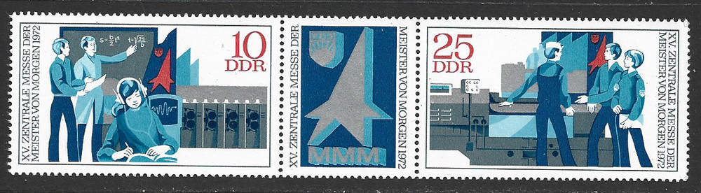 EAST GERMANY – 1972 Education Fair – MUH Pair + vignette