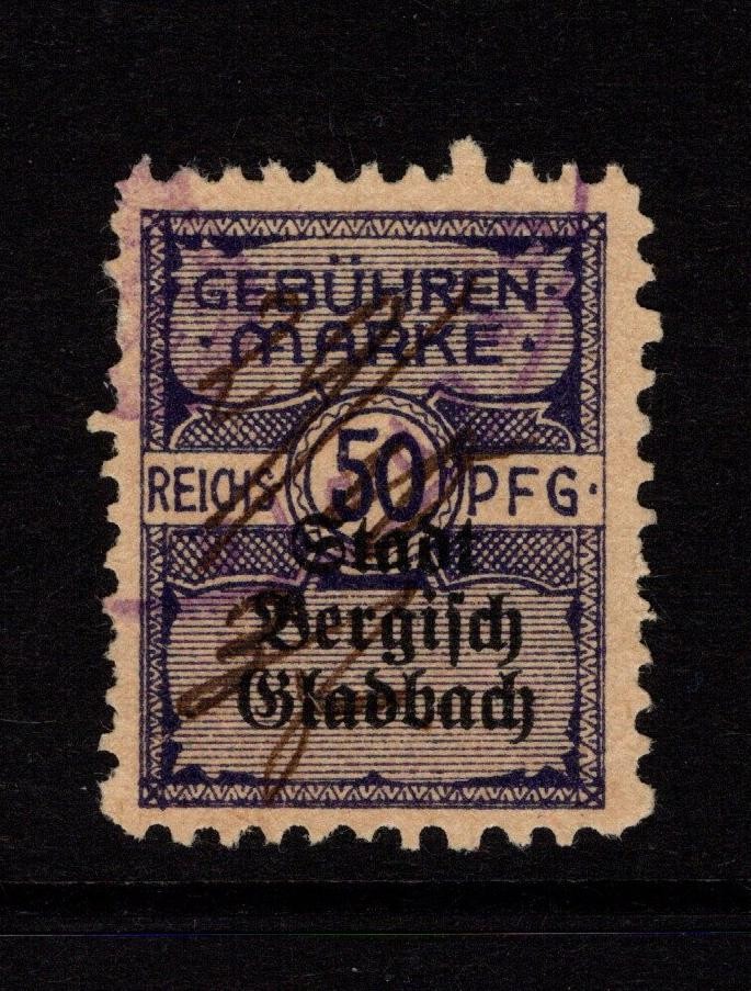 Germany Berg Gladbach Mid 1900s 50pf Local Revenue Used – S56527