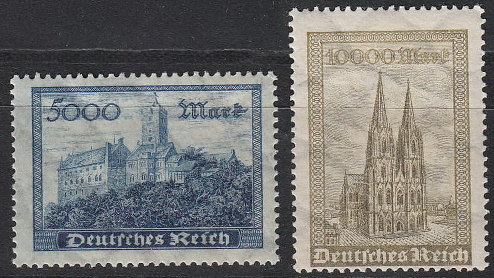 Stamp Germany Reich Mi 261-2 Sc 237-8 1923 Set Cologne Cathedral Wartburg MNH