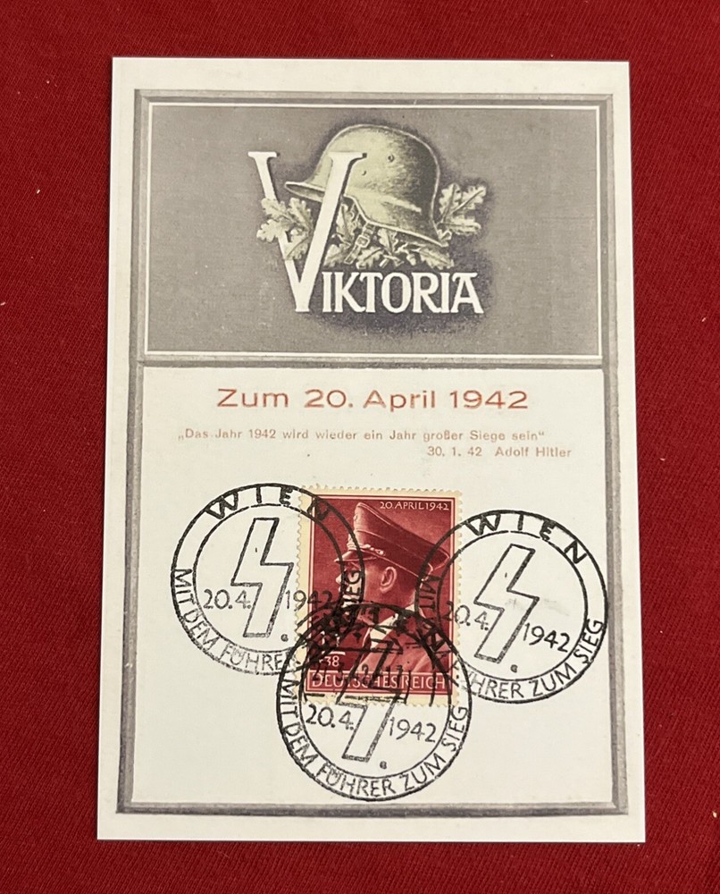 THIRD REICH NAZI GERMANY STAMP w POSTCARD Viktoria Steel Helmet 1942 WW2 WWII