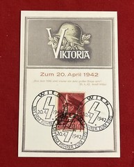 THIRD REICH NAZI GERMANY STAMP w POSTCARD Viktoria Steel Helmet 1942 WW2 WWII