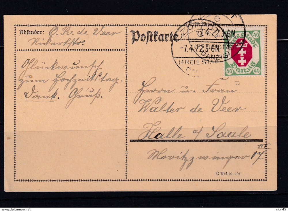 Germany Poland Danzig 1922 Post Card Franked by 40 pf 15321