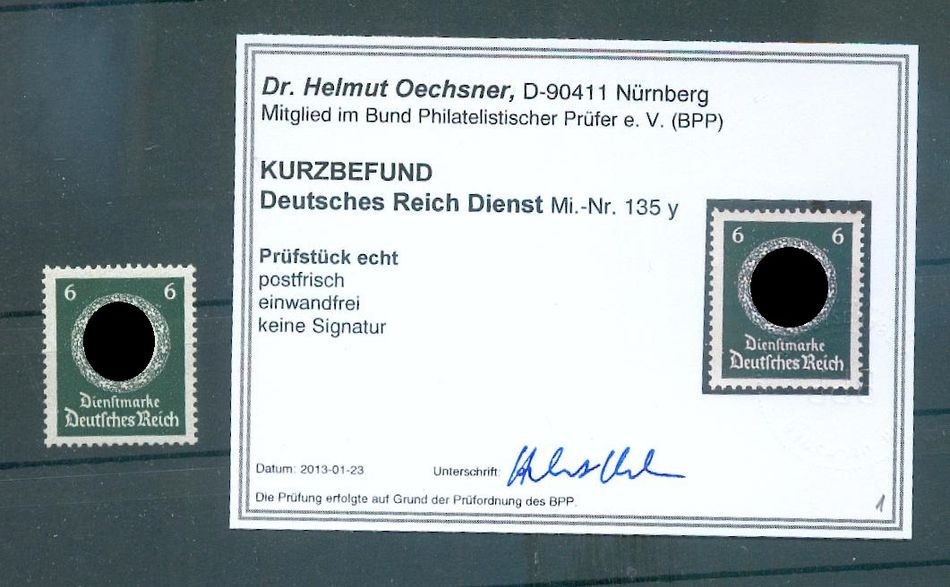 DR-Dienst 135y Luxury Uncancelled MNH BPP Expert Signed Postfrisch 220EUR