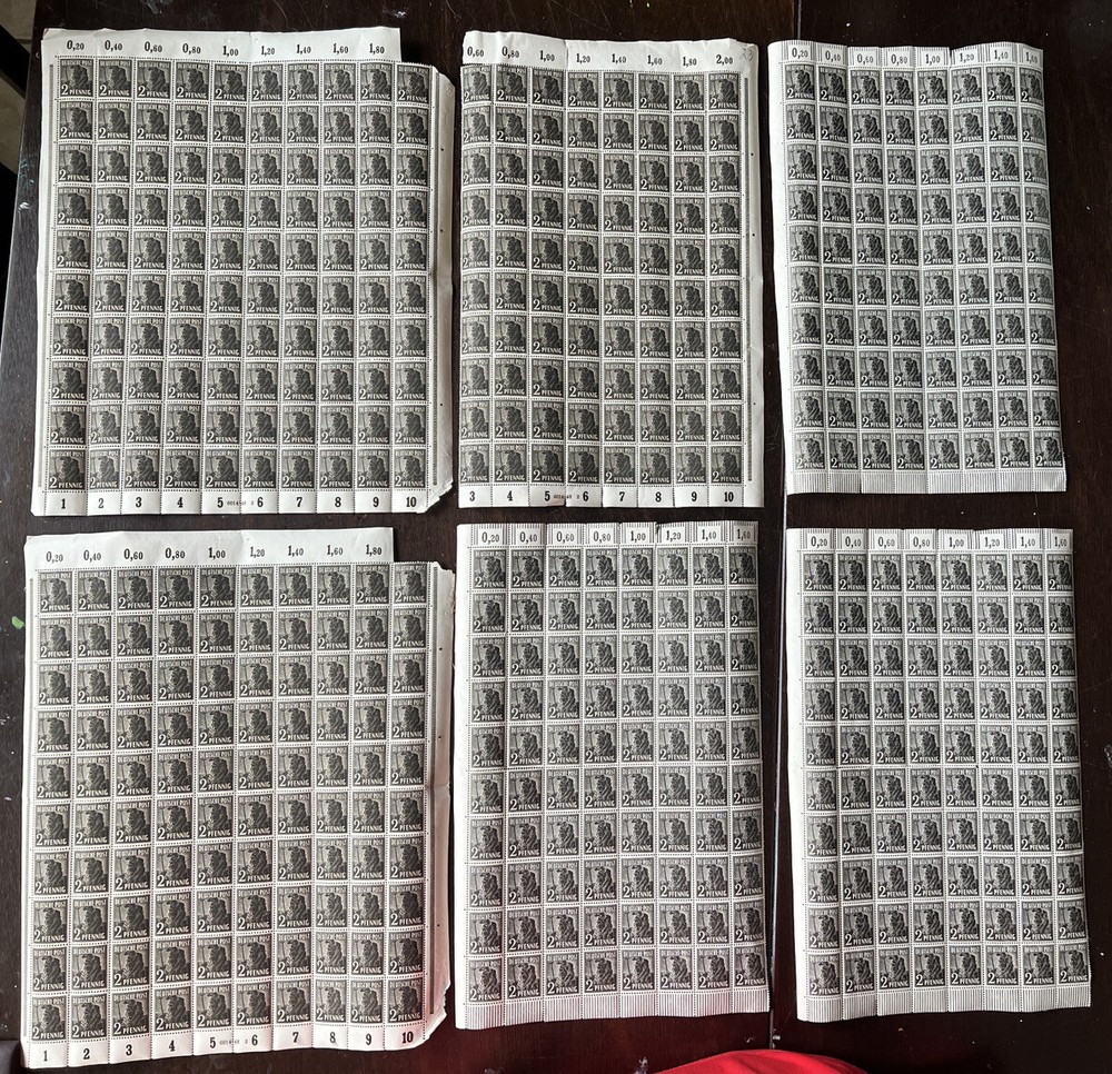 INVESTOR’S LOT OF 6 MOSTLY COMPLETE SHEETS 1948 GERMANY ALLIED CONTROL STAMPS