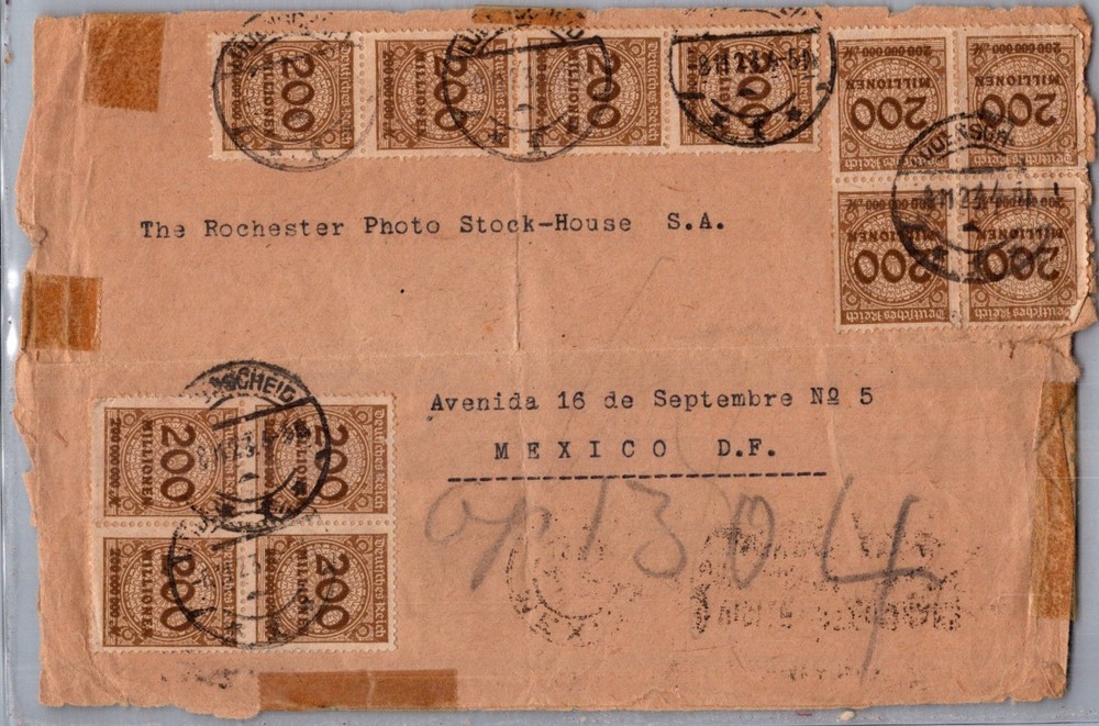 GERMANY 1923 INFLATION MULT FRANKED COVER ADDR MEXICO POSTMARK LUEDENSCHEID