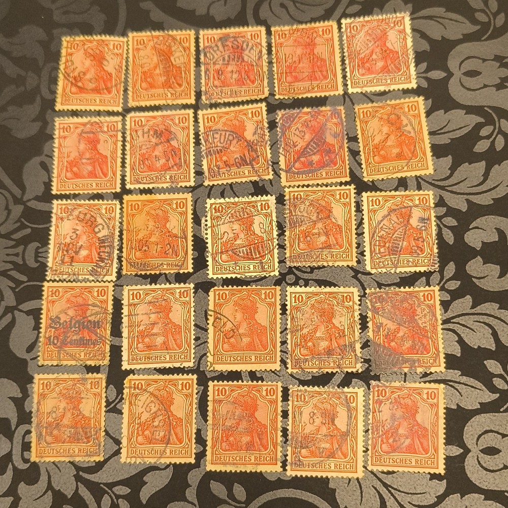 Deutsches Reich Germany Postage Stamps Used Orange Red 10 Pfennig Lot of 25