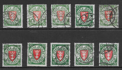 DANZIG SCOTT 181 USED x 10 – 1924 30pf GREEN & RED COAT OF ARMS ISSUE (B)