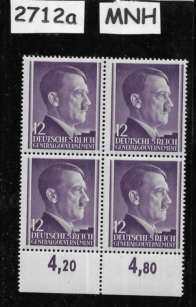 MNH stamp block Adolf Hitler Sc N80 12GR / 1941 WWII Occupied Poland #2712a