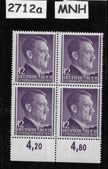MNH stamp block Adolf Hitler Sc N80 12GR / 1941 WWII Occupied Poland #2712a