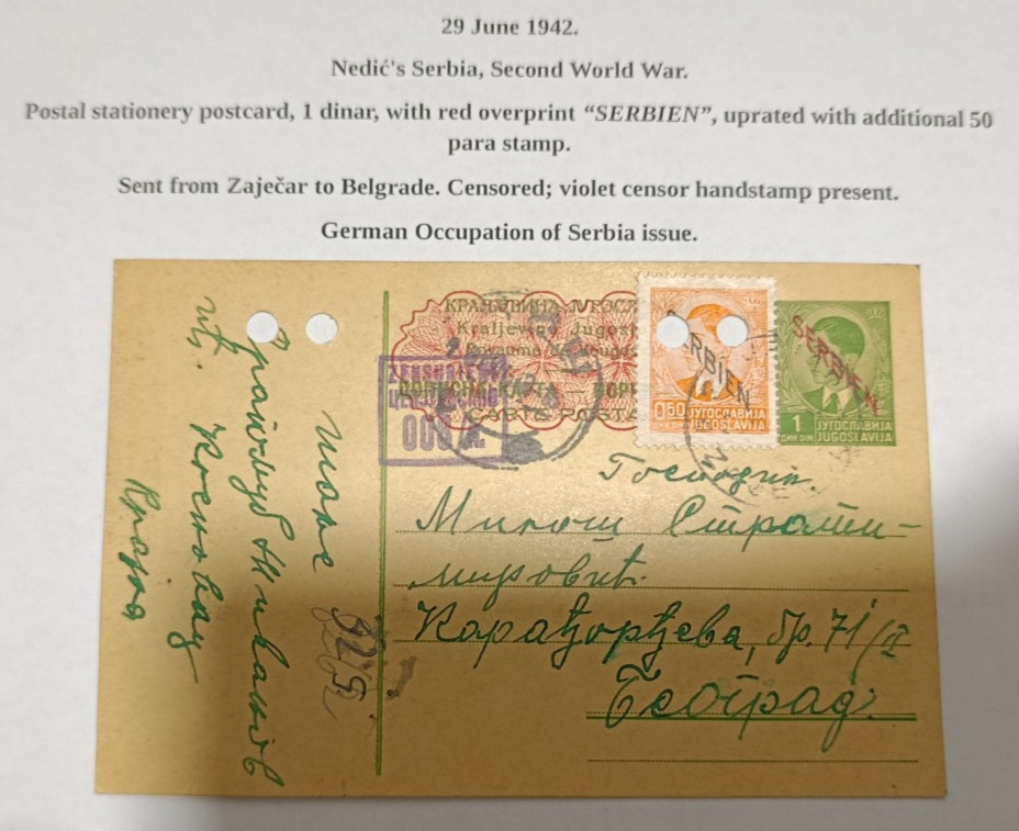 Germany 1942 Serbia WWII Yugoslavia, censored postal stationery sent to Belgrade