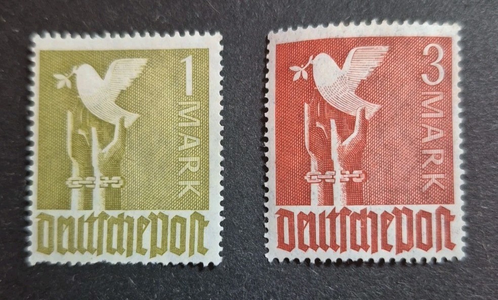 1947 Germany Stamps Scott #574,#576 1mark ,3mark -Peace Dove Mint Hinged