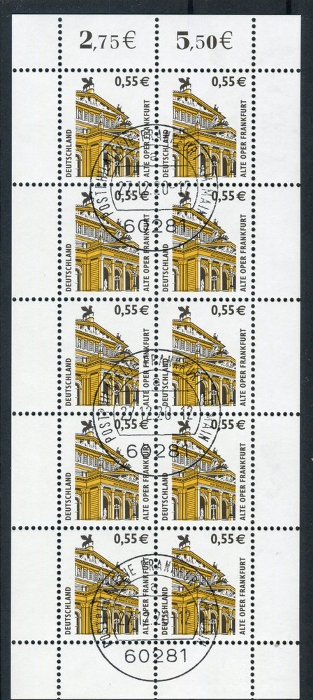 Item No. 2300 Small Sheet Club 10 Frankfurt EST Cancelled Old Opera 2002
