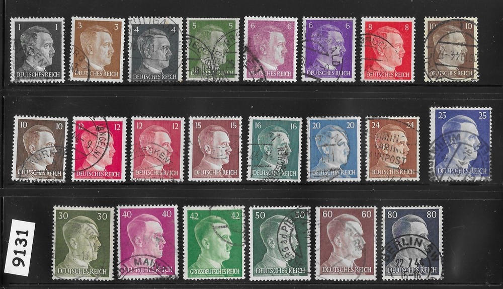 #9131 Stamp set / 22 Hitler stamps with varieties / Germany / 1941-1944