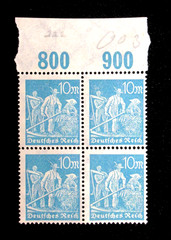 Germany Stamps Scott 222 Farmers 10 M 1922 Block of 4 Unused NG