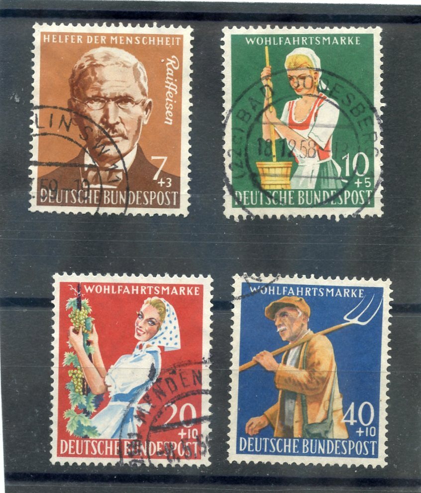 GERMANY Sc B362-5(MI 297-300)F-VF USED 1958 WELFARE ORGANIZATIONS SET $21