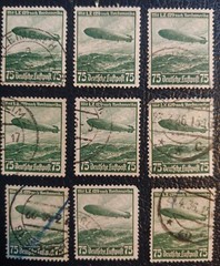 30 Stamp Lot 1936 GERMANY Deutsches Reich Luftpost 75 Pfennig Mi 607 ZEPPELIN
