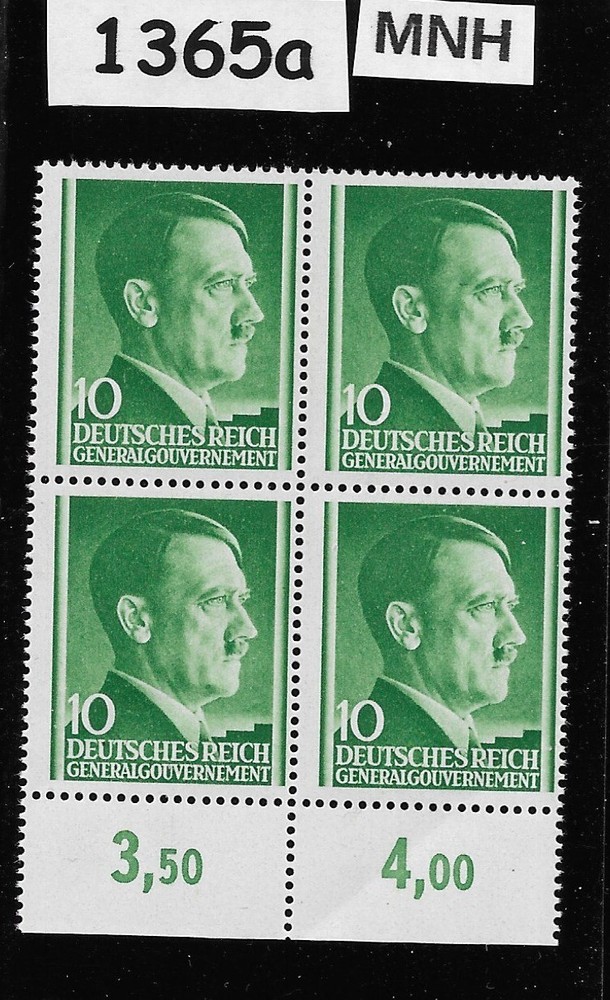 MNH stamp block Adolf Hitler 10GR Sc N79 1941 WWII Occupied Poland #1365a