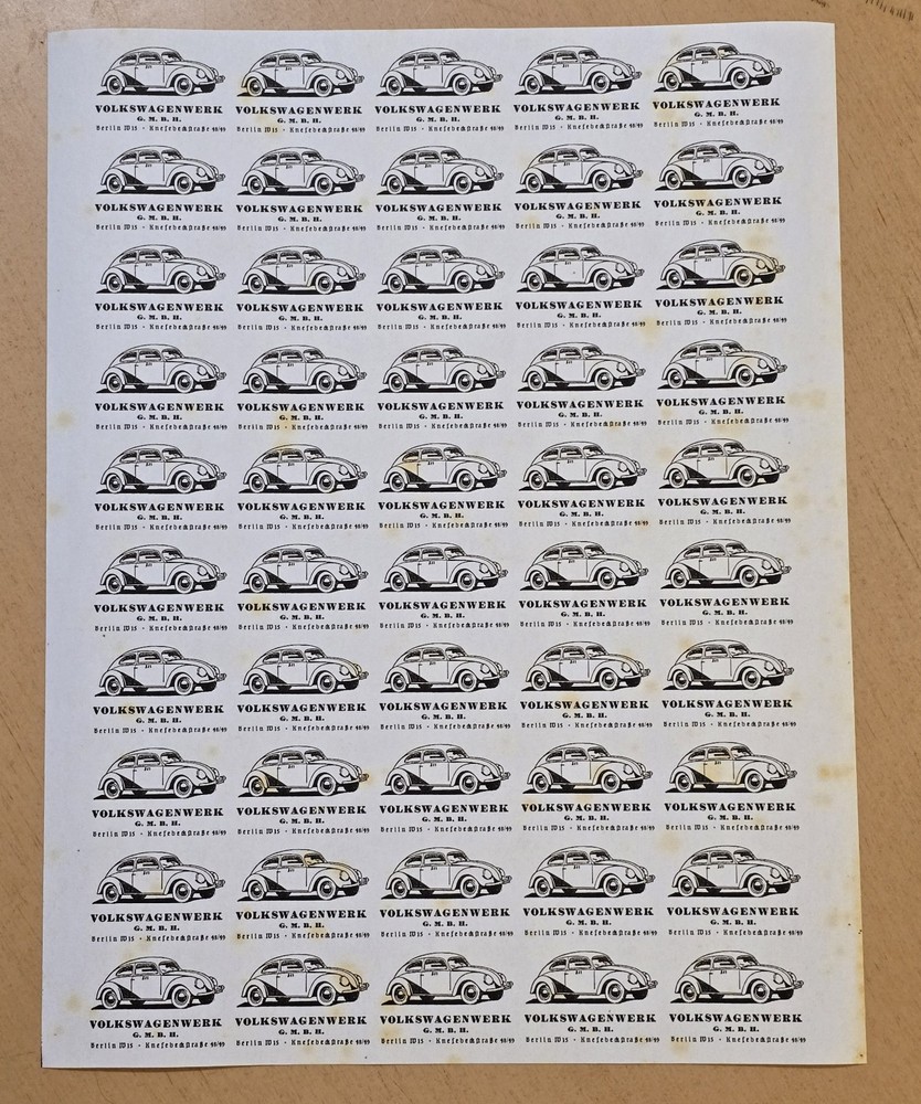 THIRD REICH VW VOLKSWAGEN BUG AUTO CAR Stamp Sheet Nazi German WW2 WWII 50 pcs