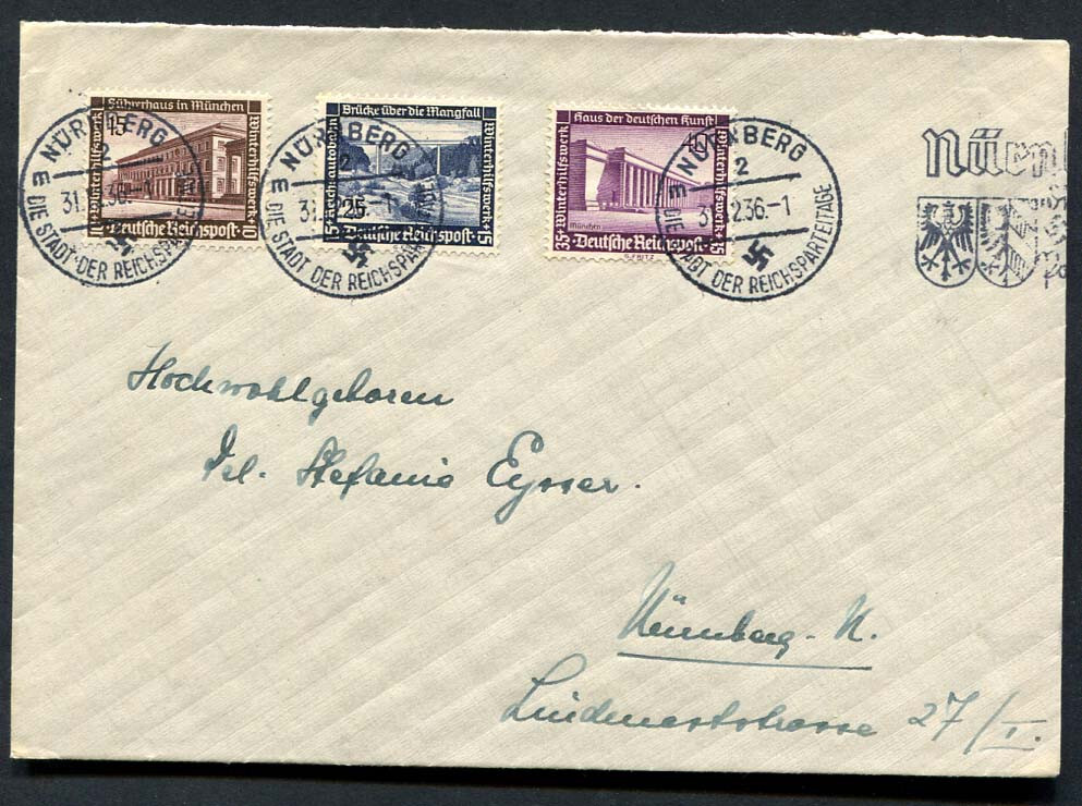 German Reich WW II : Great cover from 1936 – Nuremberg – special cancels – used