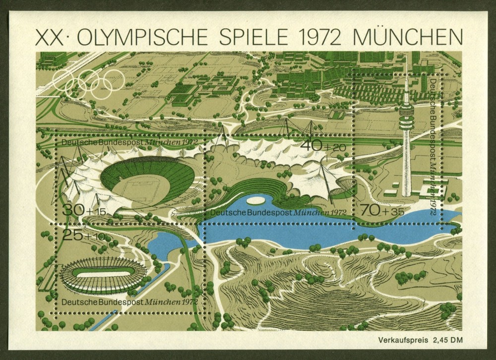 Germany Sc# B489, 1972 Olympic Games – Munich, VF/XF MNH Sheet of 4, SCV: $5.00
