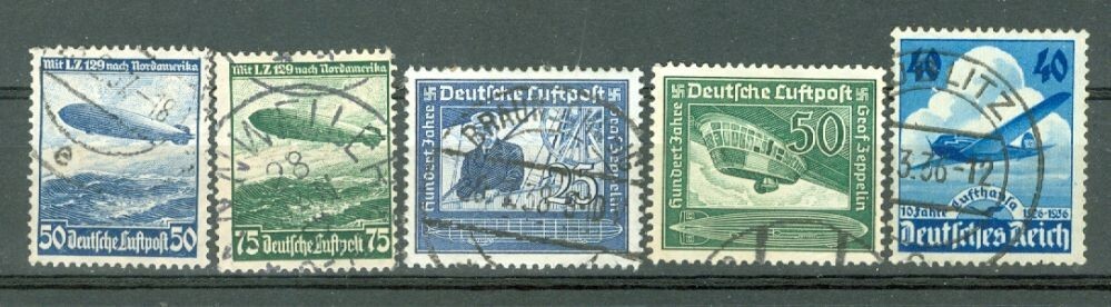 Germany Reich ZEPPELIN Plane Air Mail 5 diff used stamp Lot#a7291