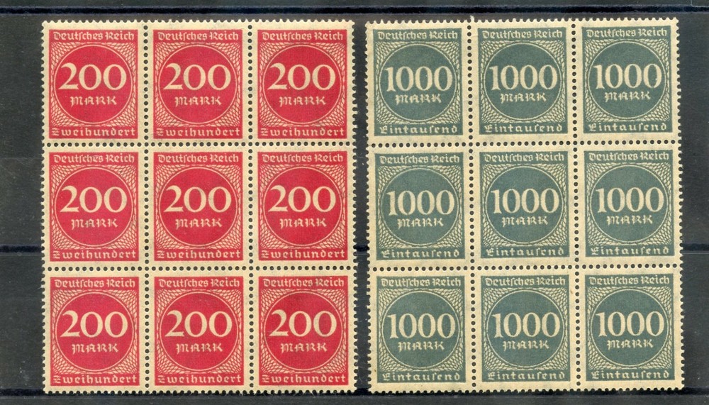 GERMANY Sc 230234(MI 269,273)**VF NH 1923 200M,1000M, BLOCKS OF NINE, $18