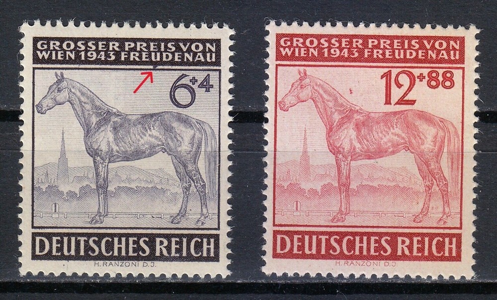 Germany 1943 MNH Mi 857-858 B244-B245 6pf Broken line below Freudenau / Error **